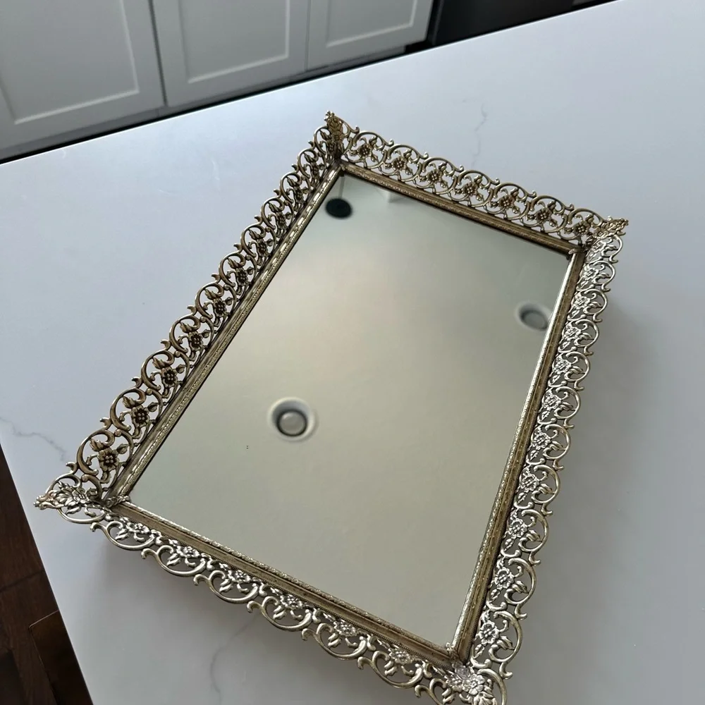 Elegant Gold Framed Mirror Tray